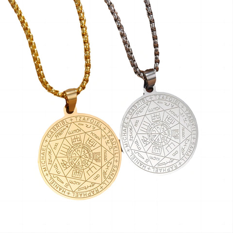 ZENRUIMING 2pcs Men's The 7 Archangels Solomon Seal Necklace, St Michael Protection Pendant Necklace