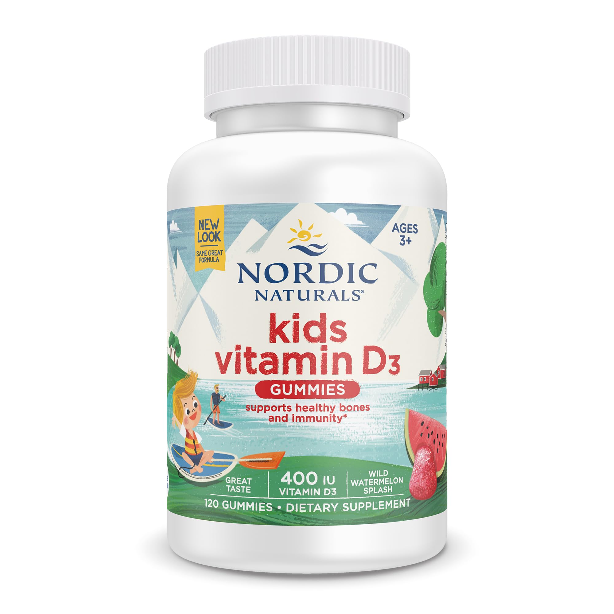 Nordic Naturals Vitamin D3 Gummies Kids, Wild Watermelon Splash - 120 Gummies - 400 IU Vitamin D3 - Bone Health, Healthy Immunity - Non-GMO, Vegetarian - 120 Servings