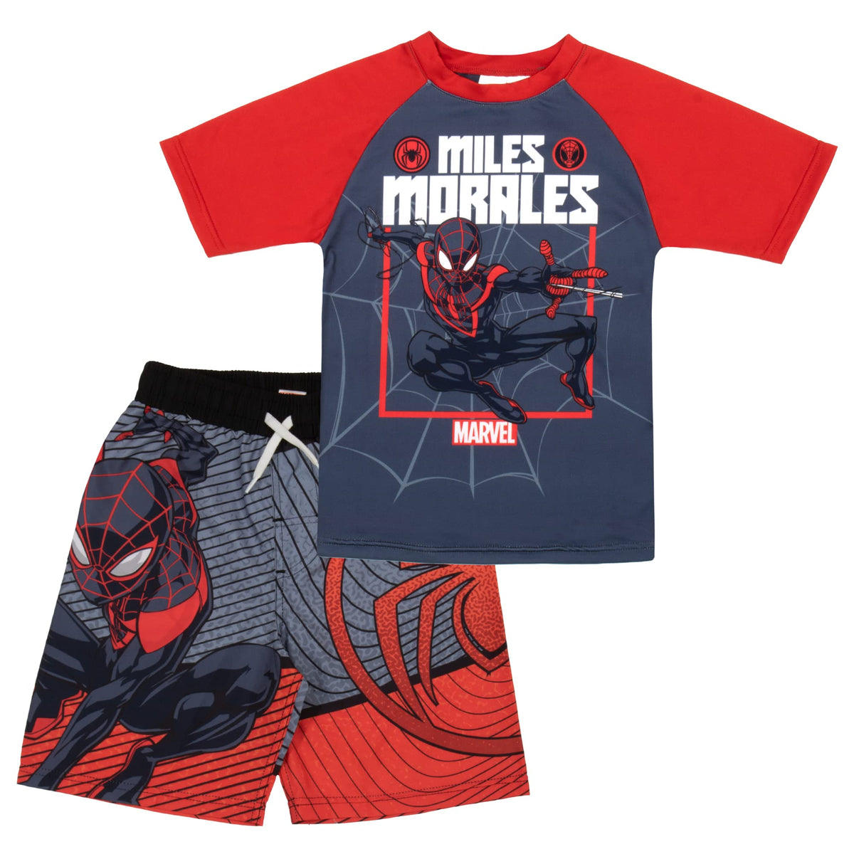 Marvel Boys Avengers 2-Piece Swimsuit Set, Rash Guard & Swim Trunks 2-Pack Bundle Set for Boys (Spider-Man, Size 7)