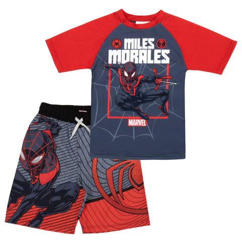 Marvel Boys Avengers 2-Piece Swimsuit Set, Rash Guard & Swim Trunks 2-Pack Bundle Set for Boys (Spider-Man, Size 7)