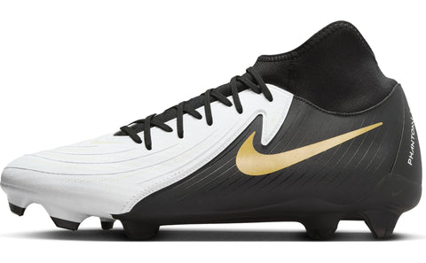 Nike Phantom Luna 2 Academy MG High-Top Soccer Cleats (FD6725-100, White/Metallic Gold Coin/Black) Size 5