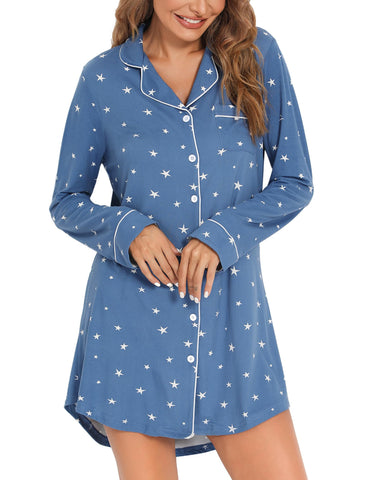 Leikar Nightgowns For Women Long Sleeve Sleep Shirt Button Down Nursing Gown M