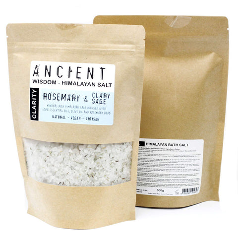 Himalayan Bath Salt Blends - 500g (Clarity - Rosemary & Clary Sage Essential Oils + O)