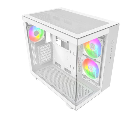MONTECH King 65 PRO ATX Mid Tower Gaming PC Case, Dual Chamber, High Airflow Mesh Panels, Supports RTX 40 Series, 3 Pre-Installed ARGB Fans, Tool-Free Access - White