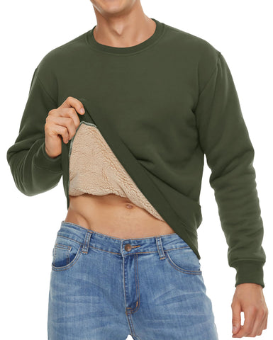TACVASEN Sweatshirt Men Thermal Fleece Lined Jumper Winter Cotton Pullover Sweaters Plain Sweater Army Green,L