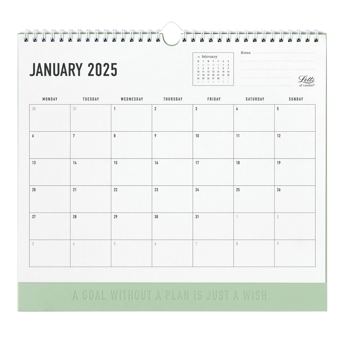 Letts of LondonÂ® Conscious 2025 Monthly Wall Calendar, 12 Months, January to December, Eco-Conscious, 100% Recycled, 11.8" x 10.625", Sage (C082347-25)