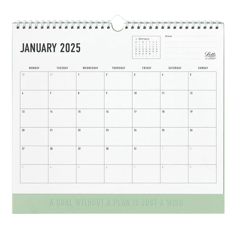 Letts of LondonÂ® Conscious 2025 Monthly Wall Calendar, 12 Months, January to December, Eco-Conscious, 100% Recycled, 11.8" x 10.625", Sage (C082347-25)