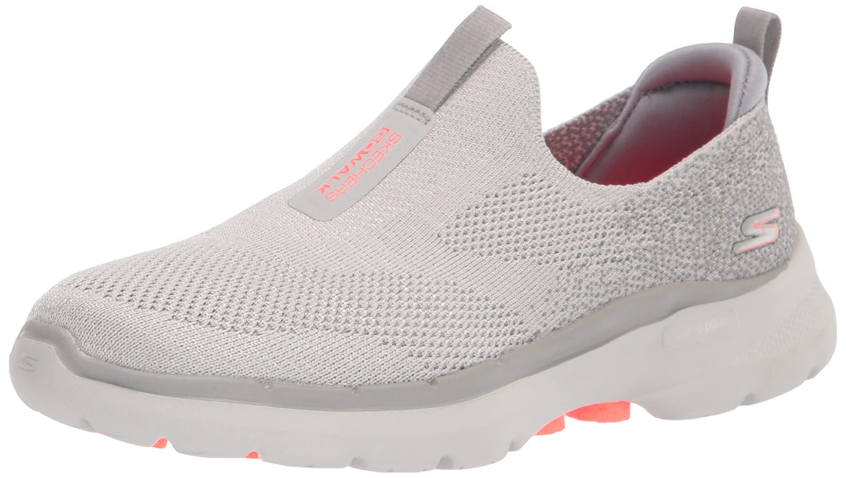 Skechers Women's GO Walk 6-Glimmering Sneaker, Gray/Coral, 9.5