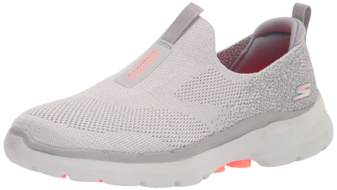 Skechers Women's GO Walk 6-Glimmering Sneaker, Gray/Coral, 9.5