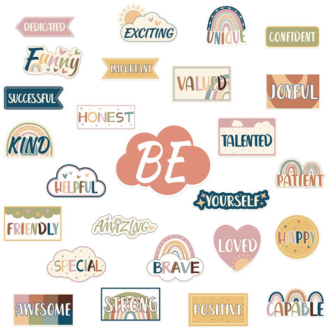 Classroom Affirmation Station Bulletin Board Sets, Motivational Inspirational Posters Bulletion Board, Boho Bulletin Board Decorations, Mental Health Cutouts Decor for Home Office School Wall (BE)