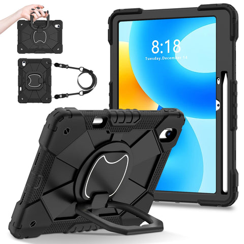 FONREST Portable Rugged Case for Huawei MatePad 11.5 (2023/2024)/Air (2023) with M-Pencil Holder 360° Rotatable Kickstand/Hanging Ring Handle Heavy Duty Shock-proof Cover with Shoulder Strap (Black)