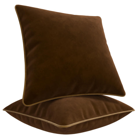Blau Marité Decorative Velvet Throw Pillow Covers with Trim. Soft Velvet Decorative Pillow Cases. Velvet Cushion Covers. Contrast Pipping.(Brown and Camel, 20"x20")