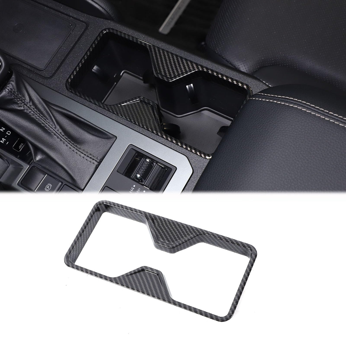 Center Console Cup Holder Frame Cover Trim Compatible with Toyota Land Cruiser Prado 2024+ Accessories, ABS Gear Shift Water Cup Holder Frame Cover Trim Accessories (Carbon Fiber Pattern)
