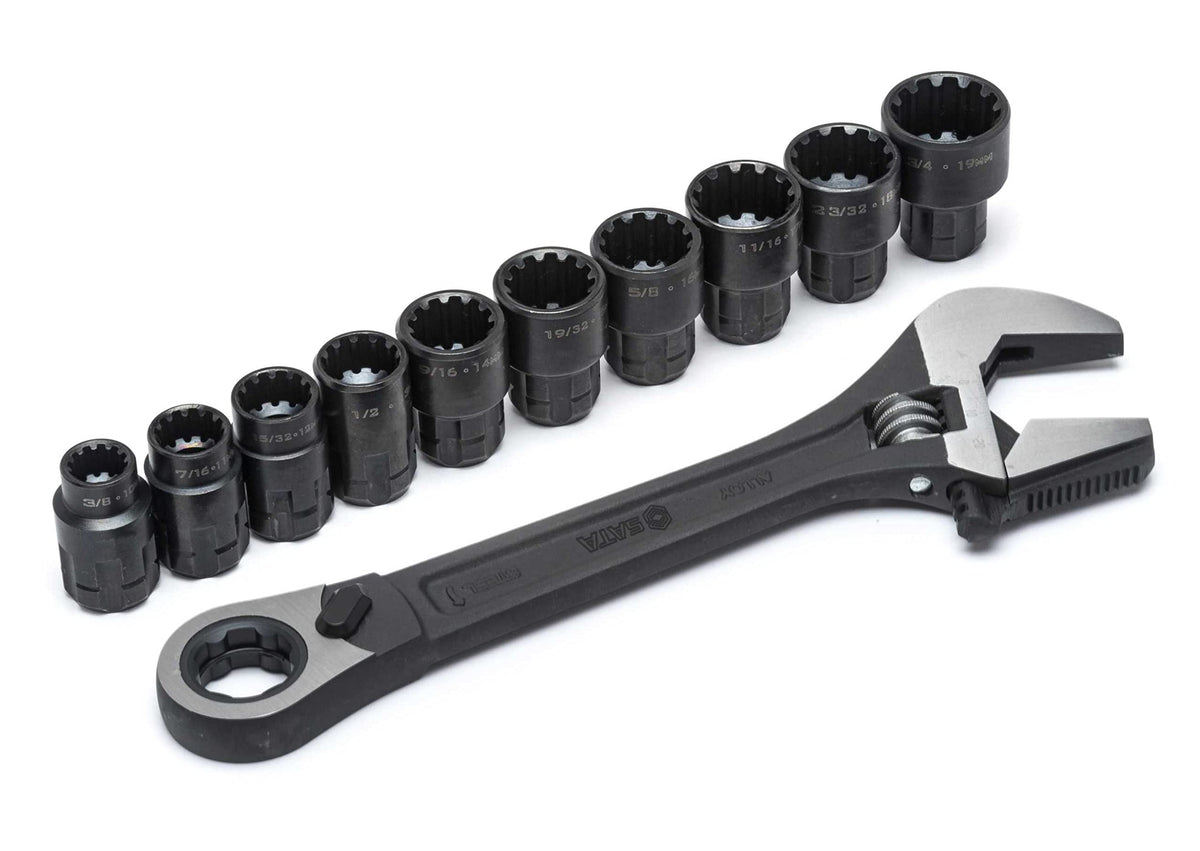 Sata 11pc X6 Pass Thru Adjustable Wrench Set - Black Edition