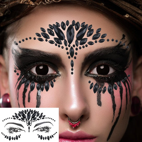 Eye Body Face Gems Red and Black Rhinestone Tattoo Stickers for Valentine's Day Party Makeup Self Adhesive Crystal Makeup Diamonds Face Tattoo Sticker Holiday Festival Party Supplies