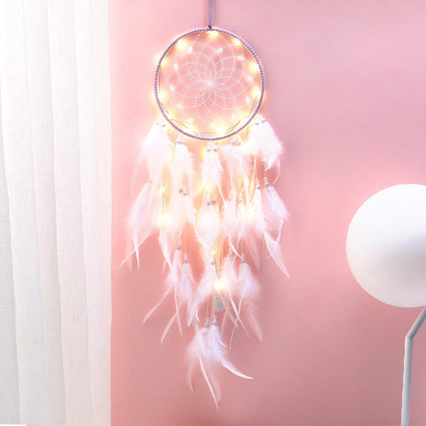 Hongyans LED Dream Catcher, Handmade Dream Catcher with Feather Light Up Dreamcatcher for Bedroom Wedding Wall Hanging Decoration Ornaments Girls Kids Birthday Gift Blessing Gift