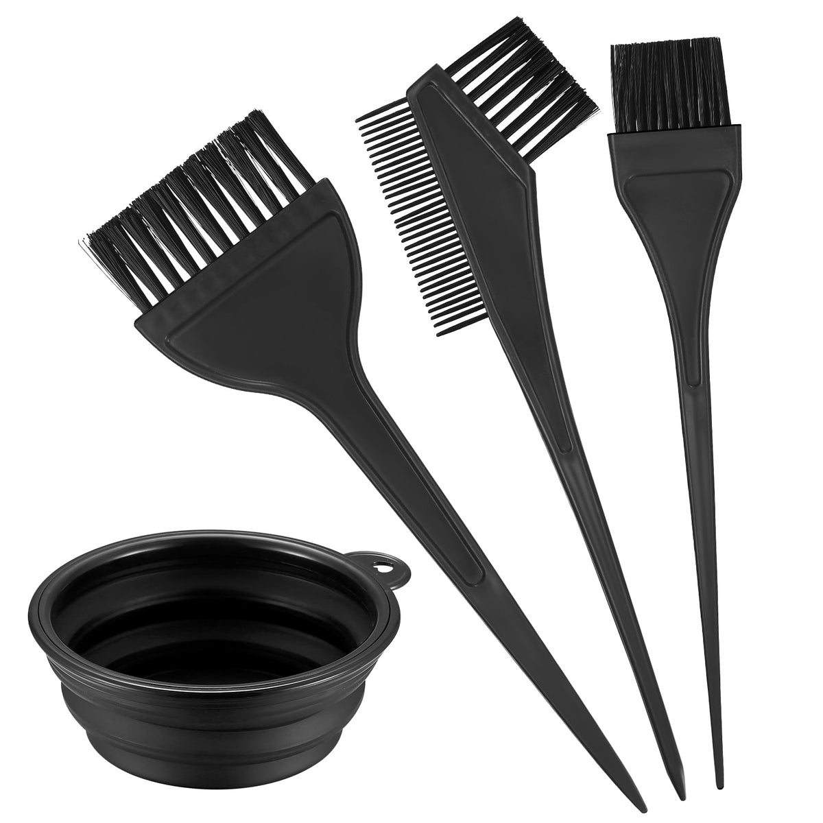 VARHHUXHA 4 Pcs Hair Coloring Brushes, Hair Dye Brush and Mixing Bowl Set, Double-sided Hair Dying Brushes Tint Comb Set for DIY Salon Hair Coloring Dying Brushes, with Hair Dying Mixing Bowl - Black