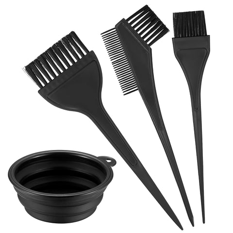 VARHHUXHA 4 Pcs Hair Coloring Brushes, Hair Dye Brush and Mixing Bowl Set, Double-sided Hair Dying Brushes Tint Comb Set for DIY Salon Hair Coloring Dying Brushes, with Hair Dying Mixing Bowl - Black
