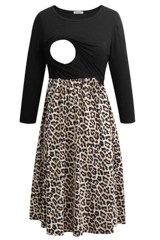 Smallshow Women's Maternity Nursing Dress 3/4 Sleeve Dress for Breastfeeding Medium Black-SVP126