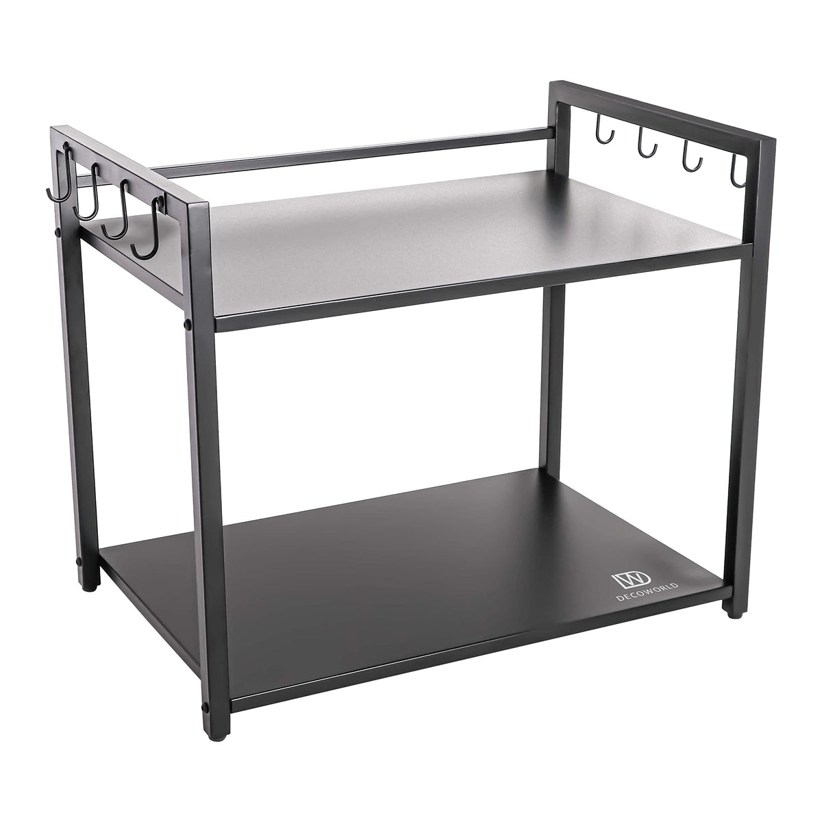 DECOWORLD || Metal Microwave Stand || Microwave & OTG Stand for Kitchen Counter|| Double Platform for Extra Storage with Hooks|| Kitchen Oven Rack(Black)