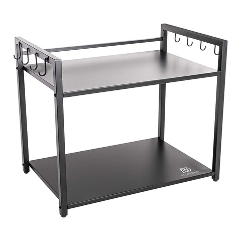 DECOWORLD || Metal Microwave Stand || Microwave & OTG Stand for Kitchen Counter|| Double Platform for Extra Storage with Hooks|| Kitchen Oven Rack(Black)