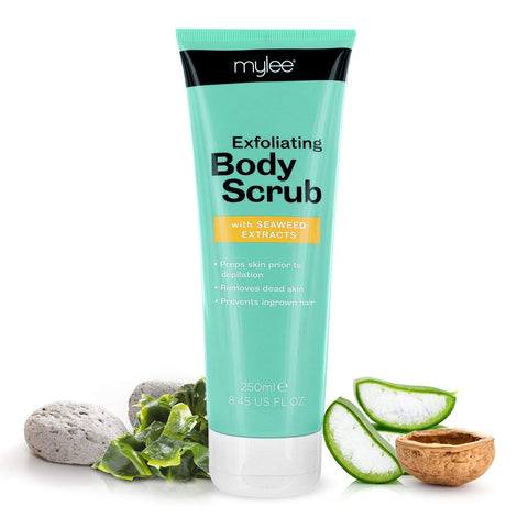Mylee Pre Tanning and Pre Waxing Exfoliating Softening Body Scrub with Nourishing Natural Seaweed Extracts, Aloe Vera, Tahitian Monoi - Prevents Ingrown Hairs & Razor Bumps Vegan and Cruelty-Free