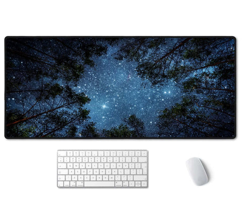 SSOIU The Milky Way and The Trees Mouse Pad 35.5 X 15.7 Inch XXL Night Sky Full Desk Mousepad Extended Large Non-Slip Rubber Base Waterproof Big Keyboard Mat with Stitched Edges for Gaming and Office