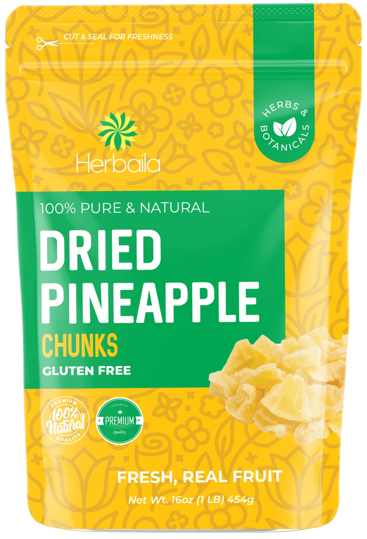 1 Pound. Dehydrated Pineapple Chunk, Dehydrated Pineapple Bulk Bits. All Natural, Non-GMO, Lightly Sweetened Dried Pineapples, 16 oz.