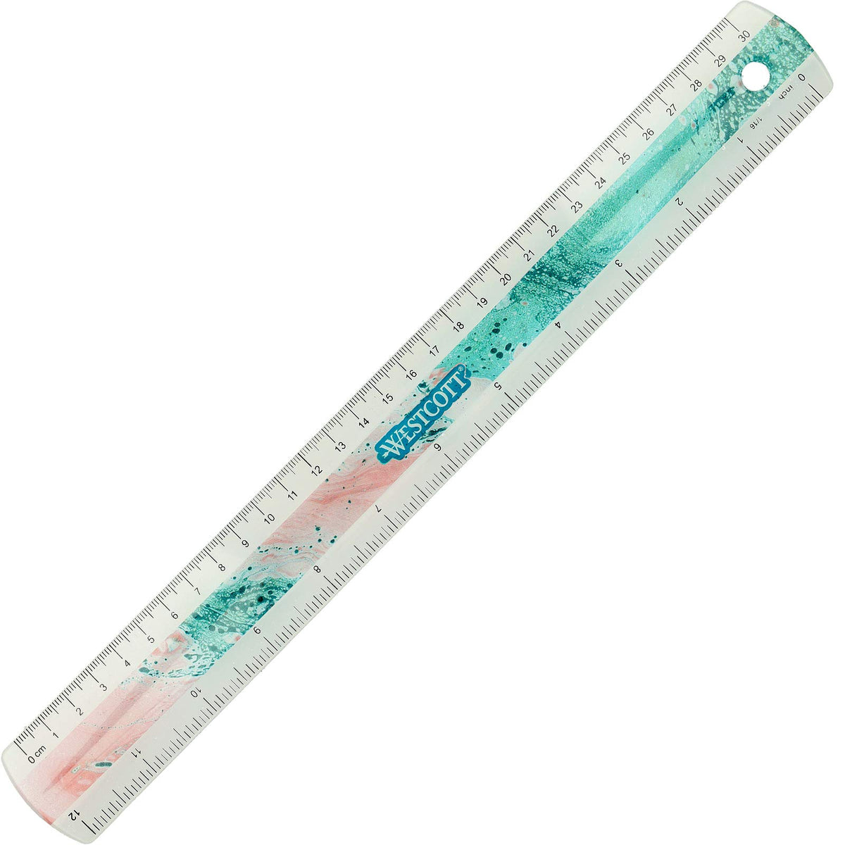 Westcott E-13300 Rose Plastic Ruler in Pouring Art and Marble Look, 30 cm, 12 Inches, Pink