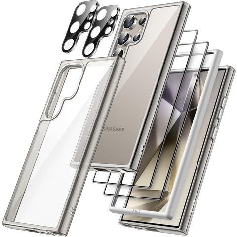 JETech 5 in 1 Case for Samsung Galaxy S24 Ultra 5G with 2-Pack Each Tempered Glass Screen Protector and Camera Lens Protector, Non-Yellowing Shockproof Bumper Phone Cover (Titanium Gray)