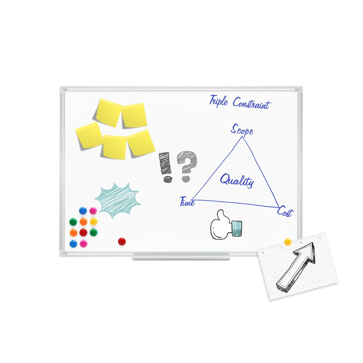 WilTec Magnetic Whiteboard 70x50cm Office School Home Dry Wipe Drawing Memo Board