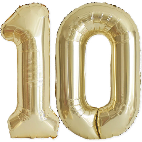 10 Balloon Number, 40 Inch Champagne Gold Foil Balloons Giant Jumbo Helium Number 10 Balloons for Boys Girls 10th Birthday Decorations Anniversary Events Party Decorations (Light Gold)