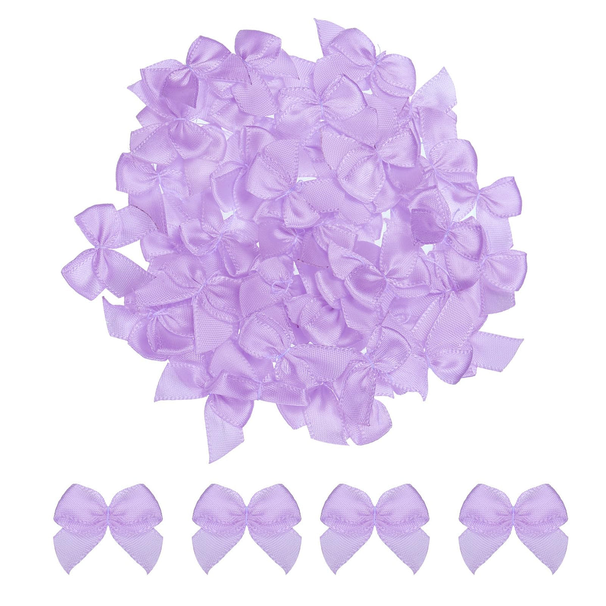 MECCANIXITY 100Pcs Mini Ribbon Bow 1" Mini Fabric Satin Ribbon Flower Bows for Craft DIY Sewing Wedding Birthday Party Purple
