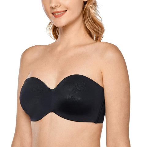 DELIMIRA Women's Strapless Bra Unlined Underwire Minimizer Plus Size Support Black 34DD