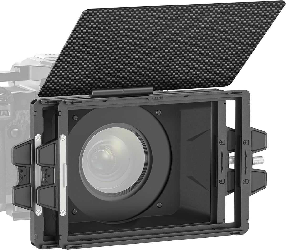 NEEWER Mini Matte Box with Two 4"x5.65" Filter Trays, 4 Circular Lens Adapters, Carbon Fiber Top Flag, Compatible with SmallRig Accessory Compatible with K&F NISI TIFFEN Cinema Filter, PG002