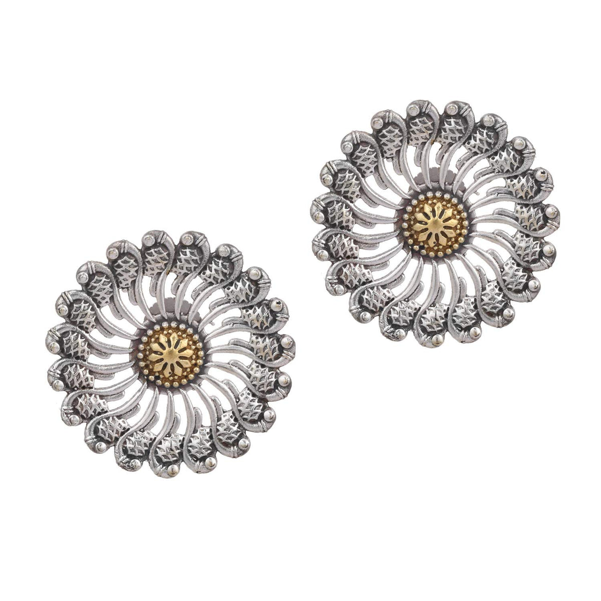 Aheli Oxidised Silver Antique Afghani Tribal Round Floral Stud Earrings Jewellery Gift for Women Indian Ethnic Traditional Stylish Party Wear