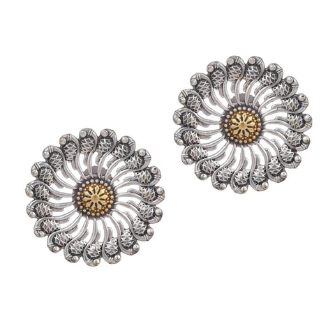 Aheli Oxidised Silver Antique Afghani Tribal Round Floral Stud Earrings Jewellery Gift for Women Indian Ethnic Traditional Stylish Party Wear