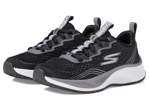 Skechers Boy's Elite Sport-Push-PAC Sneaker, Black/Charcoal, 2 Little Kid