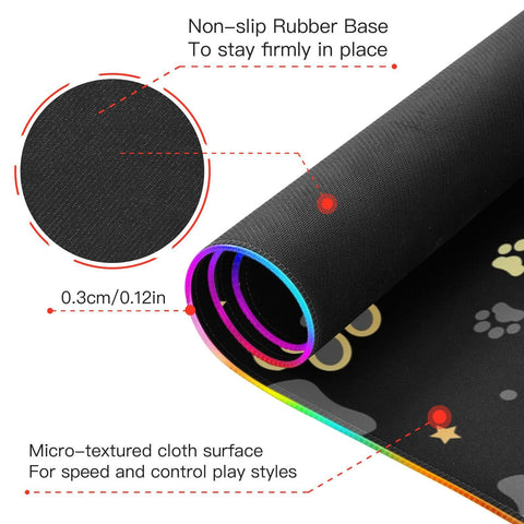 Gold Dog Paw Wireless Charging Mouse Pad for Mobile Phone Extra Large Gaming Mousepad with 13 Lighting Modes Extended Desk Mat for Office Home Gaming MacBook PC Laptop Desk