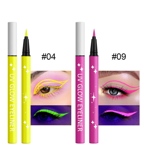 Jutqut 2Pcs Neon Liquid Eyeliner Kit, UV Glow Eye Liner Pen, Colored Luminous Neon Eyeliner, Waterproof Smudge Proof Colorful Eyeliner for Body Face Paint Halloween Neon Makeup #Yellow Berry Purple