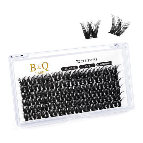B&Qaugen False Eyelash, B17 D Curl 16mm Vegan, Cruelty Free Individual Lashes Extensions, 72 Clusters, DIY at Home