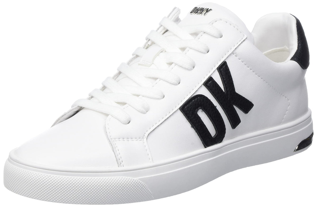 DKNY Women's Everyday Comfortable Abeni-Lace Up Snea Sneaker, Brght WT/BK, 7.5