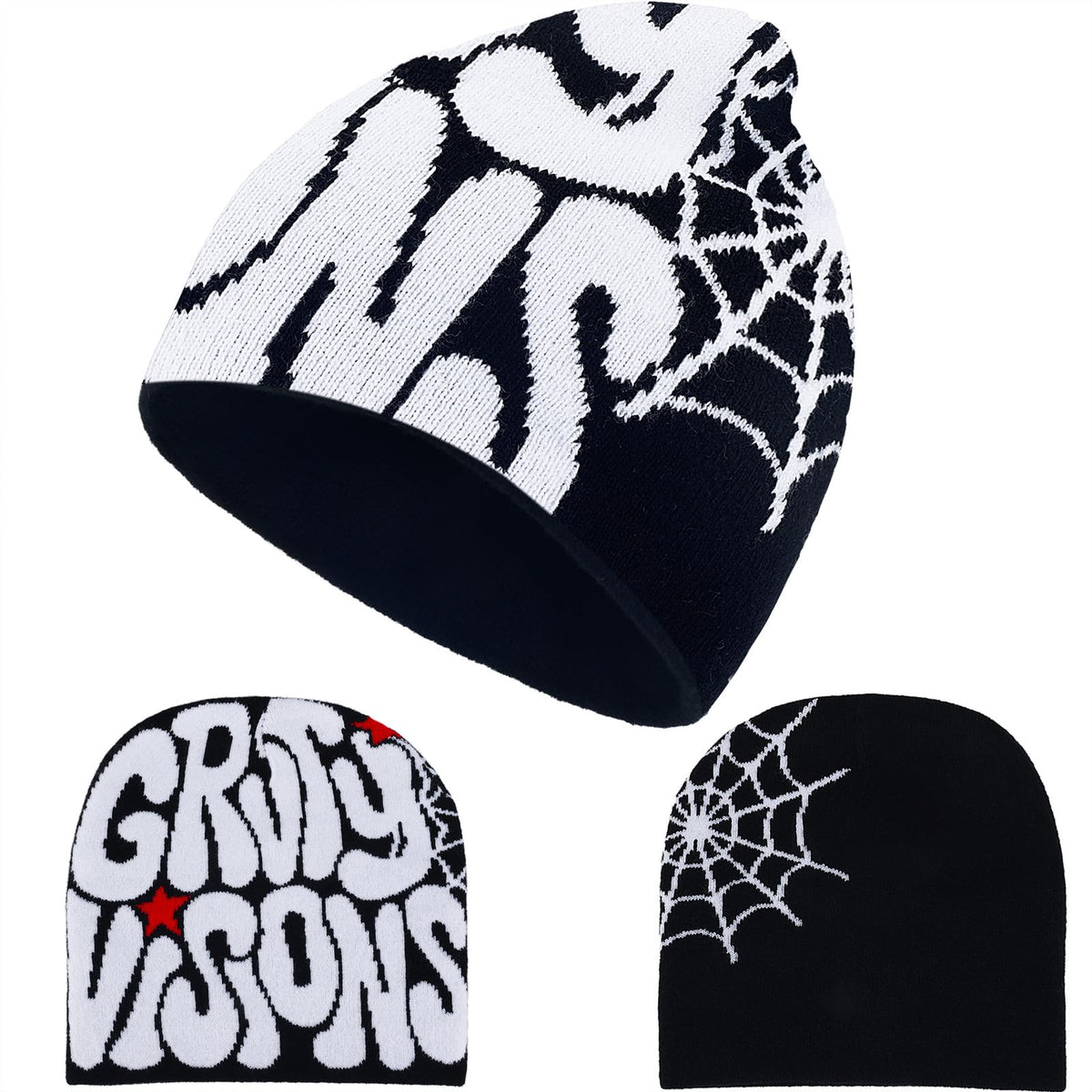 Y2k Hat Beanie Men Women Spider Beanie Y2k Accessories Stuff Black Double-Layer Knitted Hat Acrylic Quality Cap Warm Cap Beanies Women