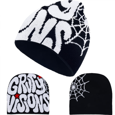 Y2k Hat Beanie Men Women Spider Beanie Y2k Accessories Stuff Black Double-Layer Knitted Hat Acrylic Quality Cap Warm Cap Beanies Women