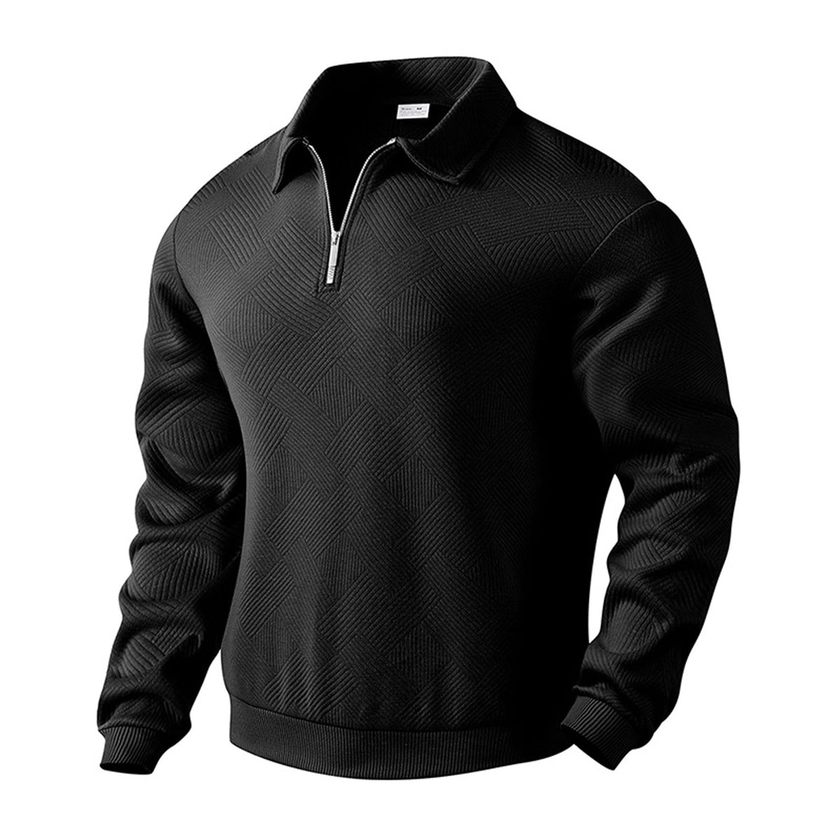 MakingDa Knitted Polo Shirts Men Long Sleeve Retro Jacquard Casual Smart Quarter Zip Up Neck Jumpers Collared Sweatshirts Loose Fit Winter Pullover Knitwear Tops-Black-L