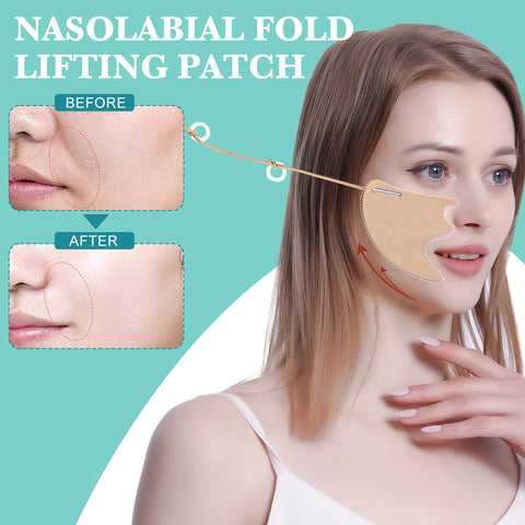 Face Lift Tapes Smile Lines Wrinkles Patches, Face Stickers Nasolabial Fold Lift Tape Home Use for Smooth Smile Lines (4pcs fixed ropes, 5 pairs replacement tapes) (Skin Tone Fabric)