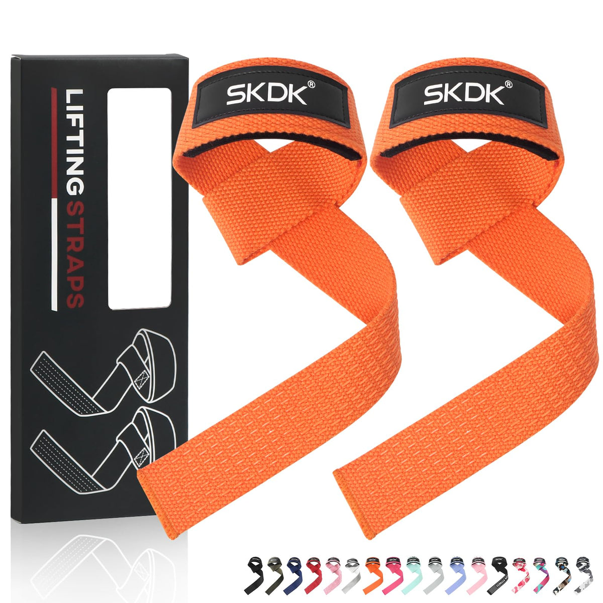 SKDK Cotton Hard Pull Wrist Lifting Straps Grips Band-Deadlift Straps with Neoprene Cushioned Wrist Padded and Anti-Skid Silicone - for Weightlifting, Bodybuilding, Xfit, Strength Training