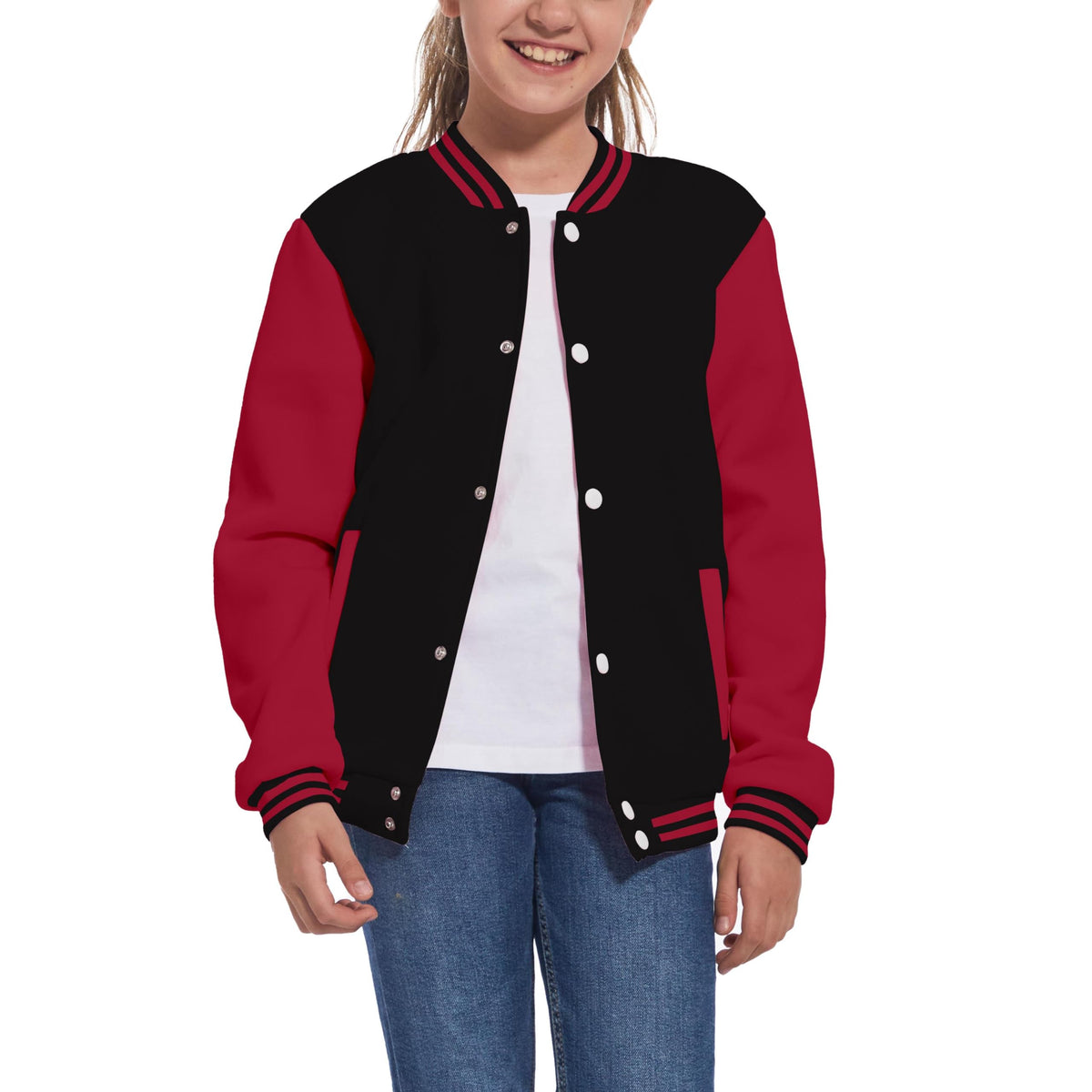 Mowbeat Kid's Baseball Jacket Boy's Varsity Style School Jackets Top for Girl Outerwear Jackets Sports Track Jackets Coat (RED B, 7-8Years)