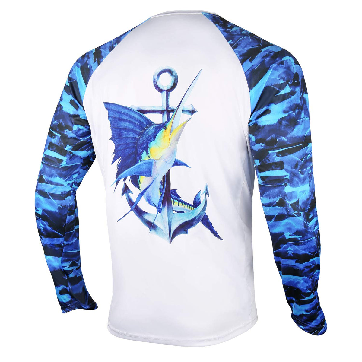 Palmyth Fishing Shirt for Men Long Sleeve Sun Protection UV UPF 50+ T-Shirts with Pocket (Sailfish/Anchor, Small)