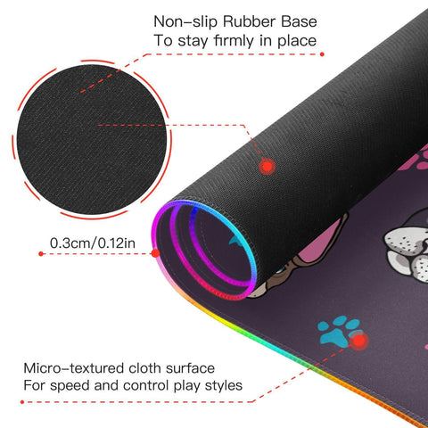 Cute French Bulldog Puppies Wireless Charging Mouse Pad for Mobile Phone Extra Large Gaming Mousepad with 13 Lighting Modes Extended Desk Mat for Gaming MacBook PC Laptop Desk Office Home